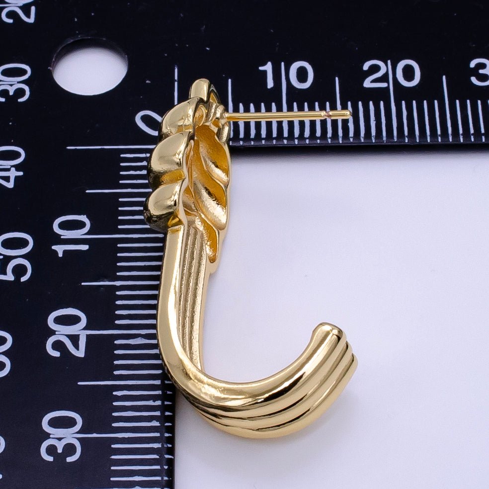 14K Gold plated 30mm Knot Tied Triple Band J-Shaped Hoop Earrings | AB1170 - DLUXCA