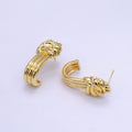 14K Gold plated 30mm Knot Tied Triple Band J-Shaped Hoop Earrings | AB1170 - DLUXCA