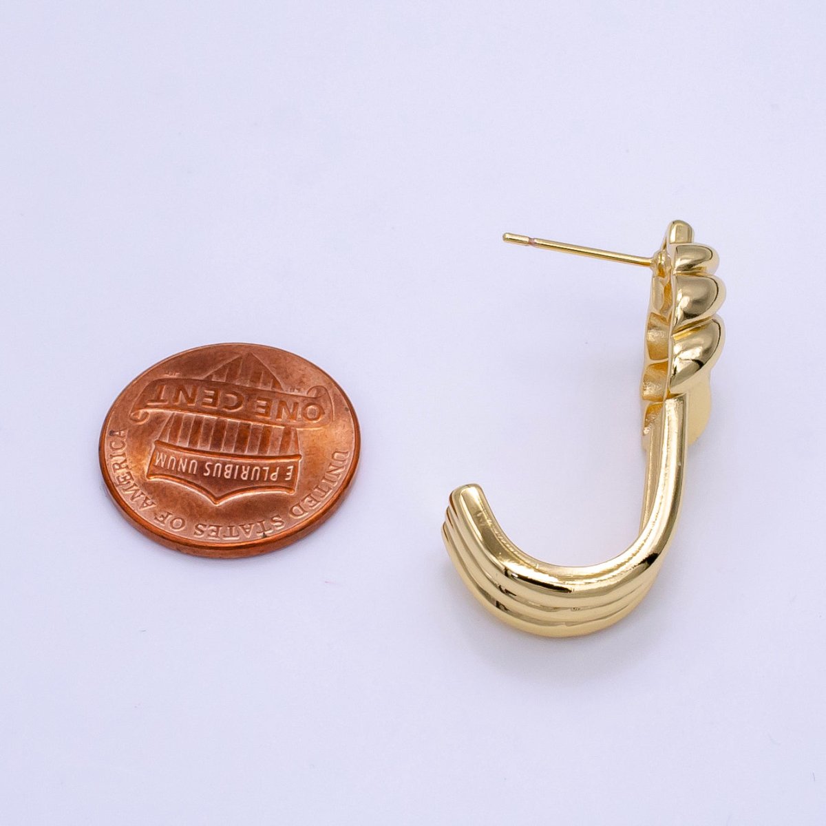 14K Gold plated 30mm Knot Tied Triple Band J-Shaped Hoop Earrings | AB1170 - DLUXCA