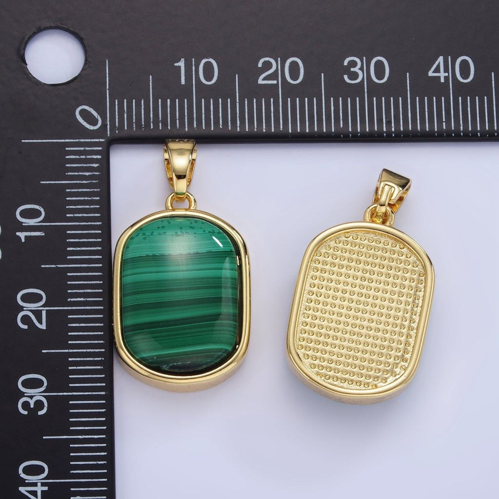 14K Gold plated 30mm Malachite Gemstone Oblong Bezel Pendant | AA1237 - DLUXCA