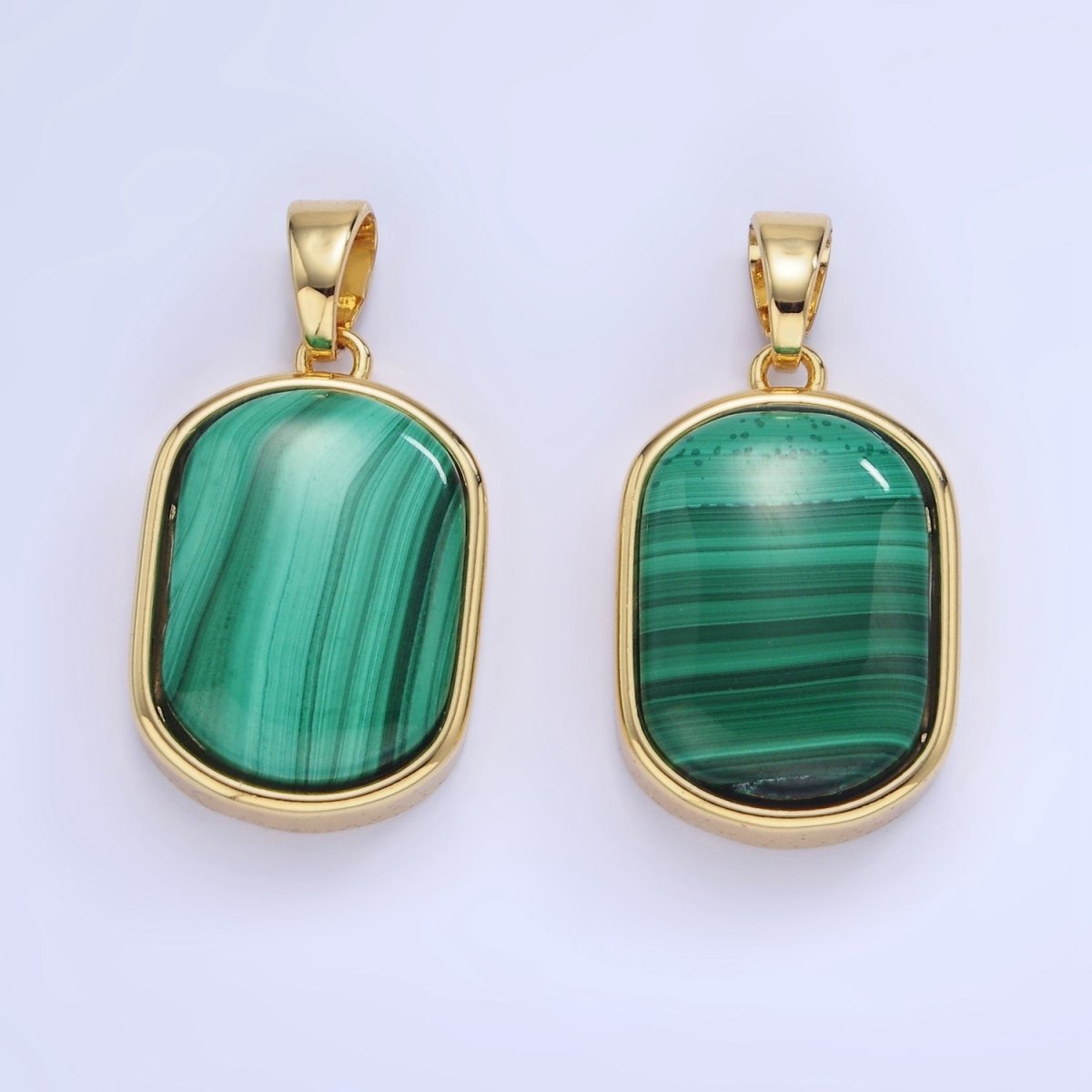 14K Gold plated 30mm Malachite Gemstone Oblong Bezel Pendant | AA1237 - DLUXCA