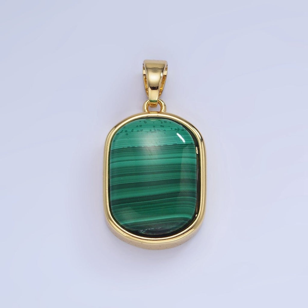 14K Gold plated 30mm Malachite Gemstone Oblong Bezel Pendant | AA1237 - DLUXCA