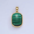 14K Gold plated 30mm Malachite Gemstone Oblong Bezel Pendant | AA1237 - DLUXCA