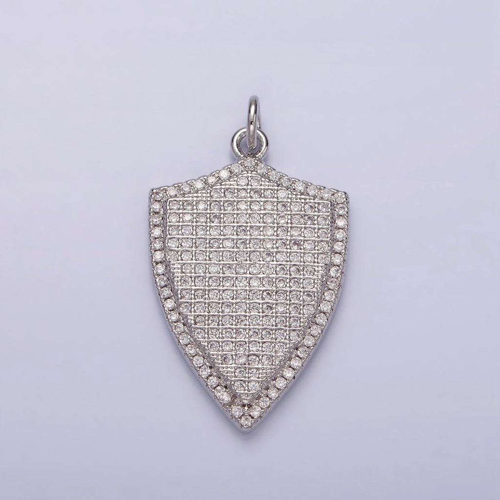 14K Gold plated 30mm Micro Paved CZ Shield Charm in Silver, Gold, Black | N1132 - N1134