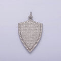 14K Gold plated 30mm Micro Paved CZ Shield Charm in Silver, Gold, Black | N1132 - N1134