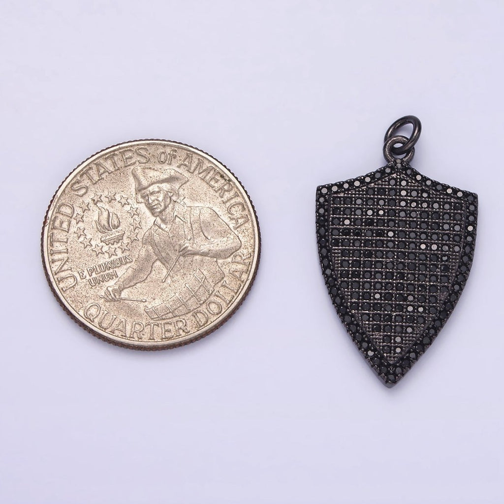 14K Gold plated 30mm Micro Paved CZ Shield Charm in Silver, Gold, Black | N1132 - N1134