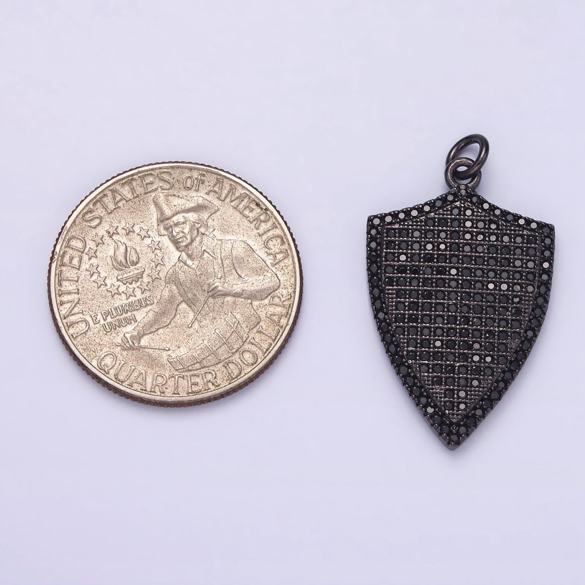 14K Gold plated 30mm Micro Paved CZ Shield Charm in Silver, Gold, Black | N1132 - N1134
