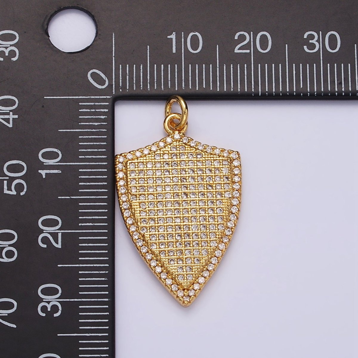 14K Gold plated 30mm Micro Paved CZ Shield Charm in Silver, Gold, Black | N1132 - N1134