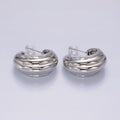 14K Gold plated 30mm Multiple Line Dome C-Shaped Hoop Earrings in Silver & Gold | AE-104 AE-105 - DLUXCA