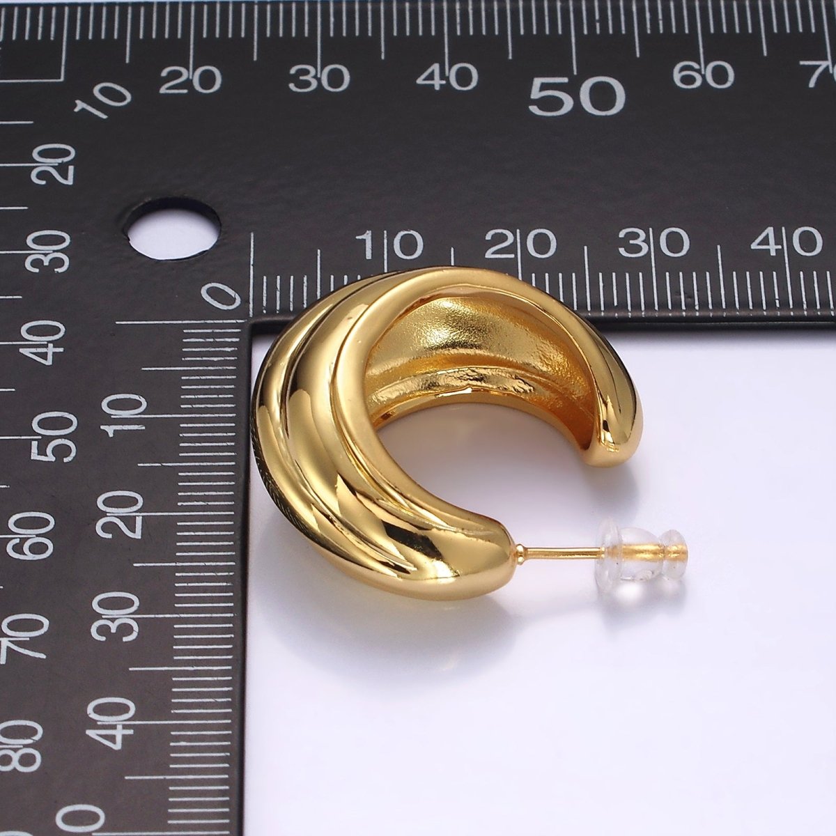 14K Gold plated 30mm Multiple Line Dome C-Shaped Hoop Earrings in Silver & Gold | AE-104 AE-105 - DLUXCA