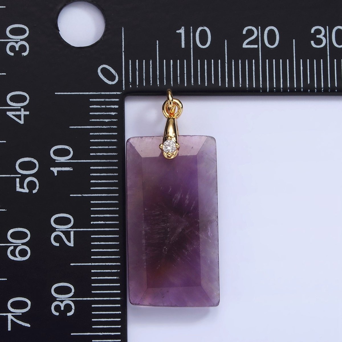 14K Gold plated 30mm Natural Gemstone Rectangular Bar CZ Bail Pendant | AG288 - AG293