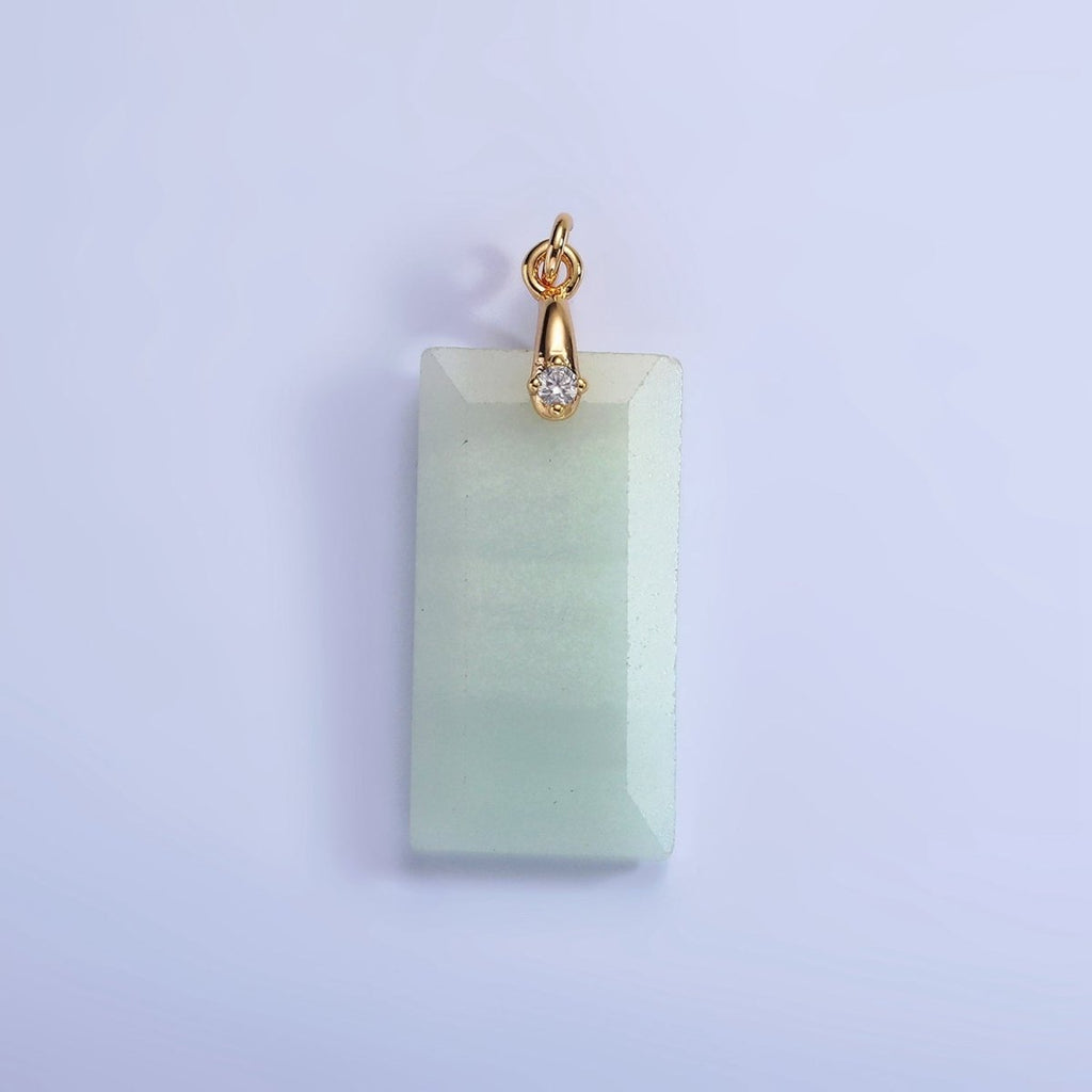 14K Gold plated 30mm Natural Gemstone Rectangular Bar CZ Bail Pendant | AG288 - AG293