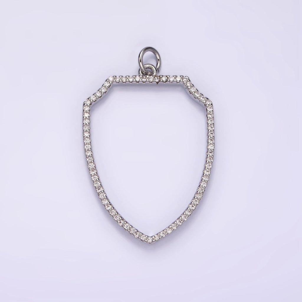 14K Gold plated 30mm Open Micro Paved CZ Shield Crest Charm in Silver, Gold, Black | AG387 - AG389