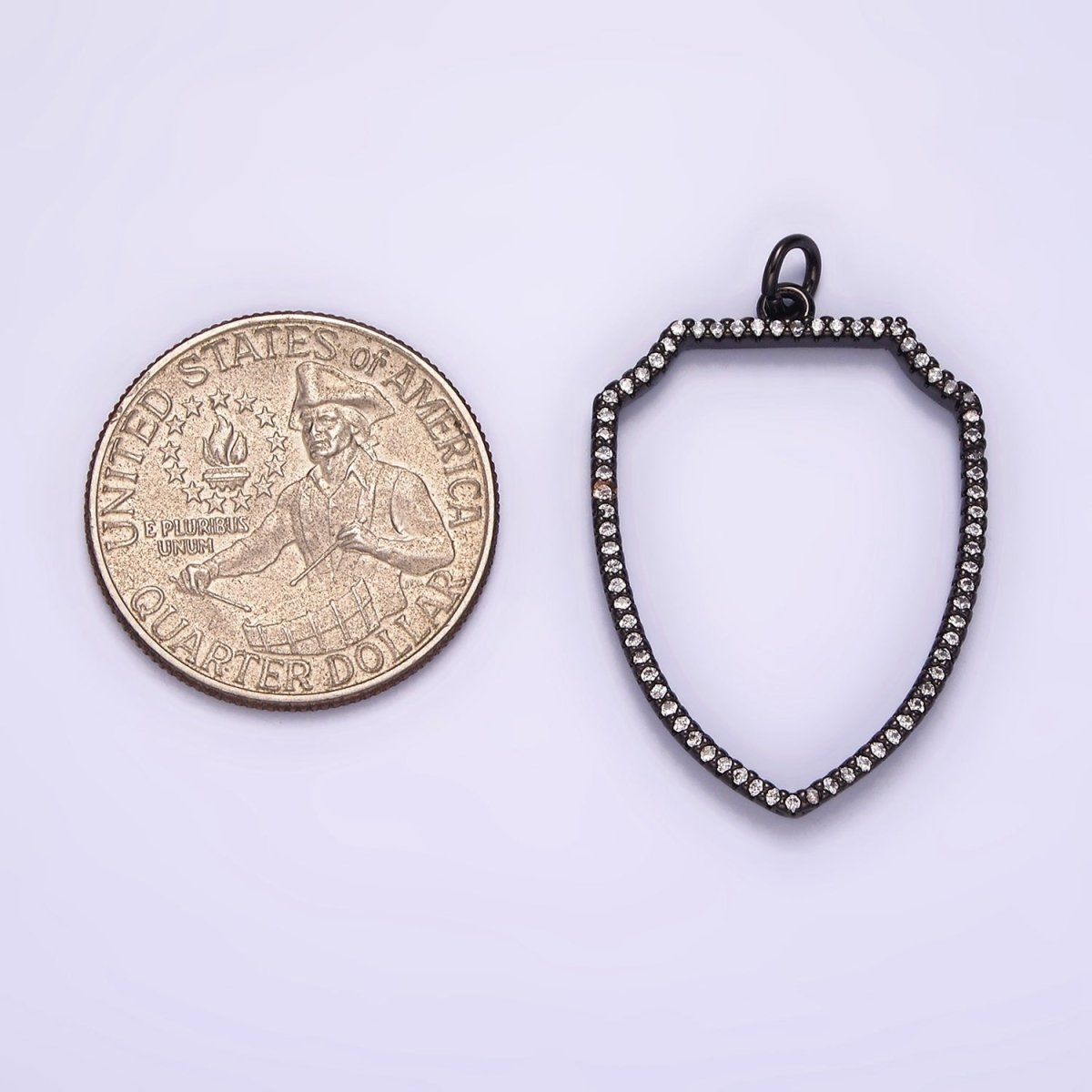 14K Gold plated 30mm Open Micro Paved CZ Shield Crest Charm in Silver, Gold, Black | AG387 - AG389