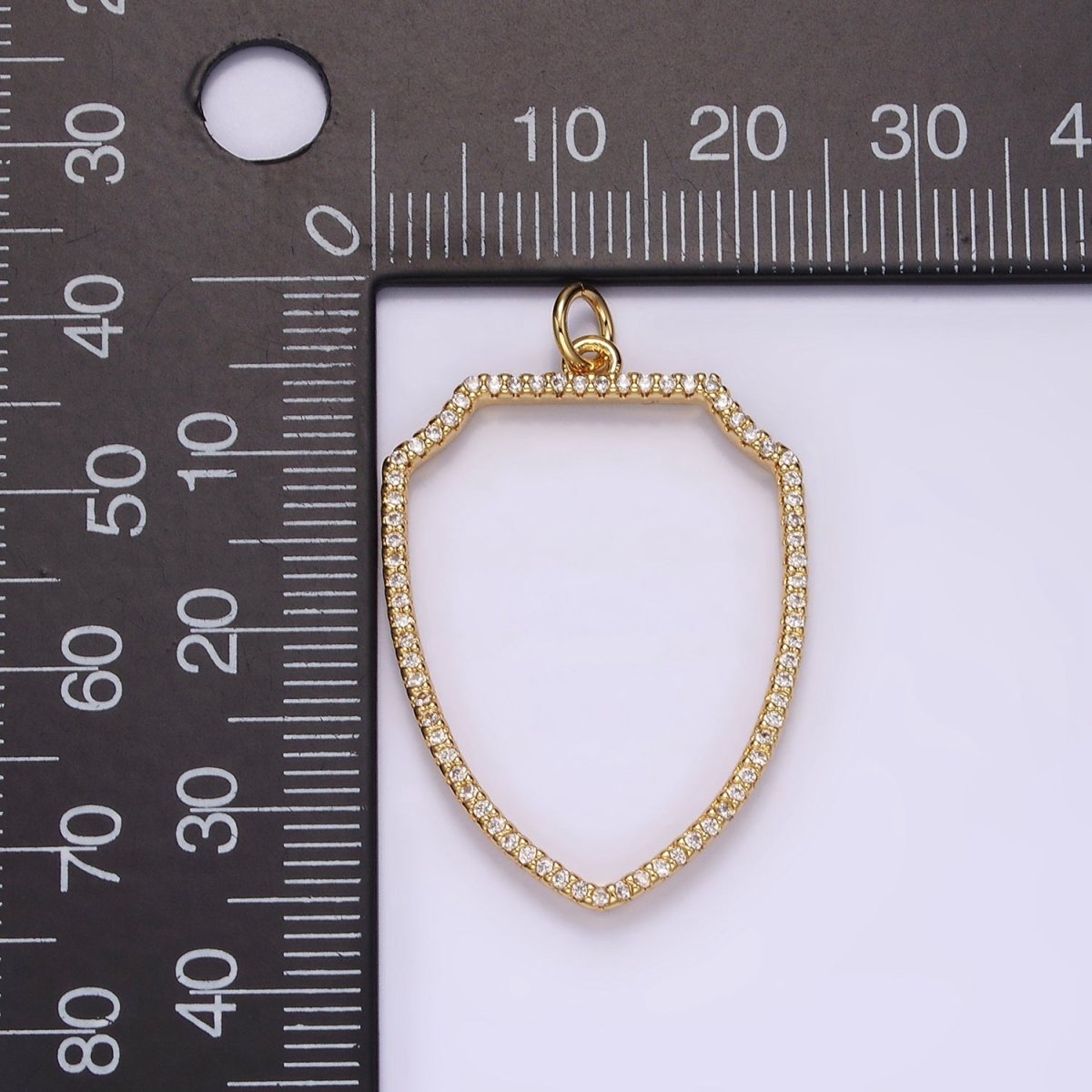14K Gold plated 30mm Open Micro Paved CZ Shield Crest Charm in Silver, Gold, Black | AG387 - AG389