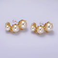 14K Gold plated 30mm Pearl Curved Lined J-Shaped Hoop Earrings | AE195 - DLUXCA
