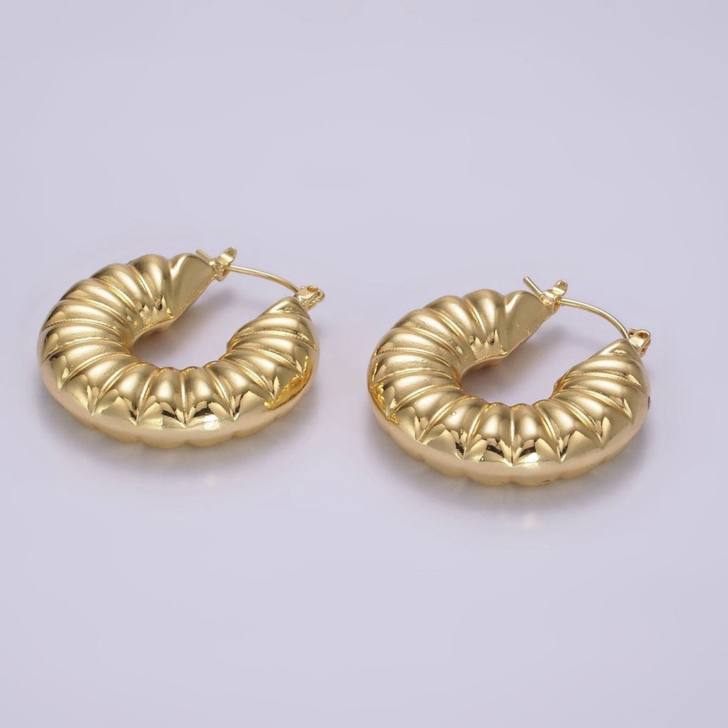 14K Gold plated 30mm Puffed Chubby Croissant Latch Hoop Earrings | AE381 - DLUXCA