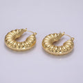 14K Gold plated 30mm Puffed Chubby Croissant Latch Hoop Earrings | AE381 - DLUXCA