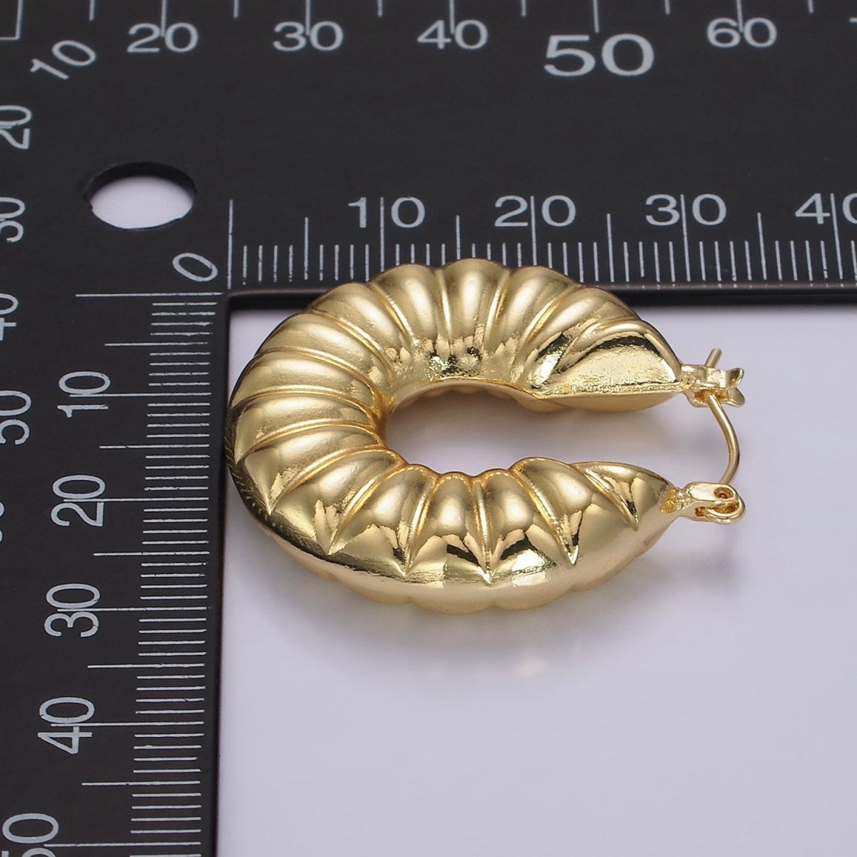 14K Gold plated 30mm Puffed Chubby Croissant Latch Hoop Earrings | AE381 - DLUXCA