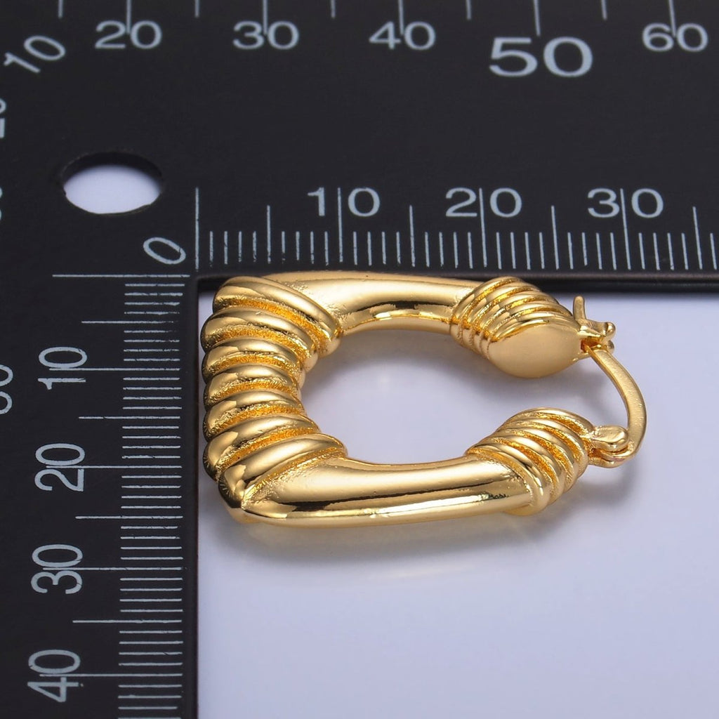 14K Gold plated 30mm Quilted Puffed Square Latch Hoop Earrings in Gold & Silver | AD487 AD488