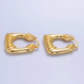 14K Gold plated 30mm Quilted Puffed Square Latch Hoop Earrings in Gold & Silver | AD487 AD488