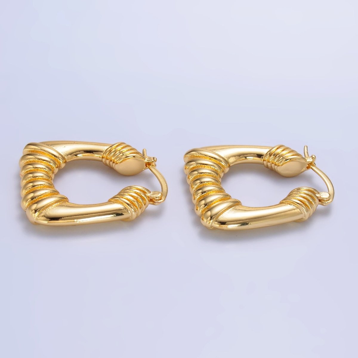 14K Gold plated 30mm Quilted Puffed Square Latch Hoop Earrings in Gold & Silver | AD487 AD488