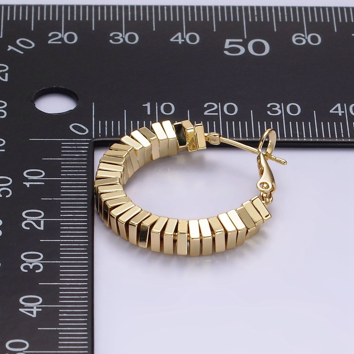 14K Gold plated 30mm Square Cube Bead Hinge Hoop Earrings in Gold & Silver | AE852 AE853