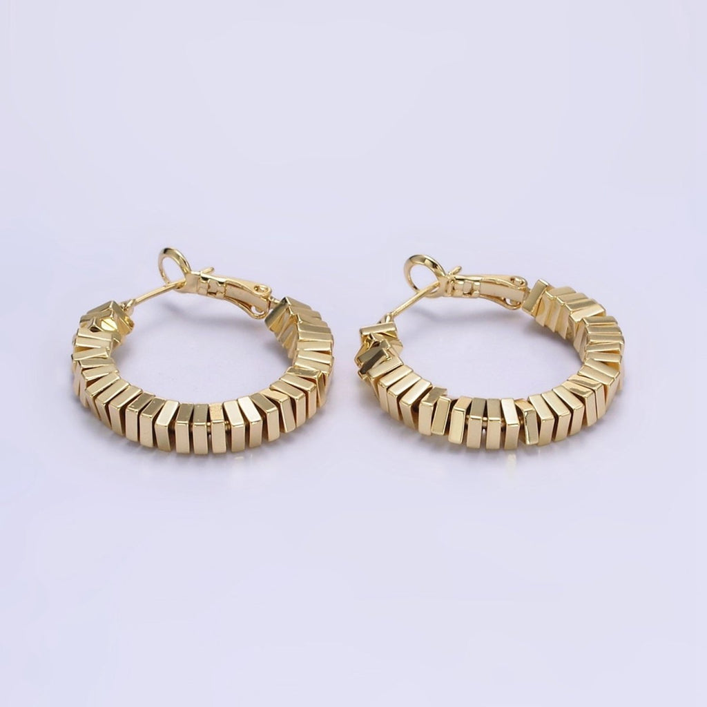 14K Gold plated 30mm Square Cube Bead Hinge Hoop Earrings in Gold & Silver | AE852 AE853