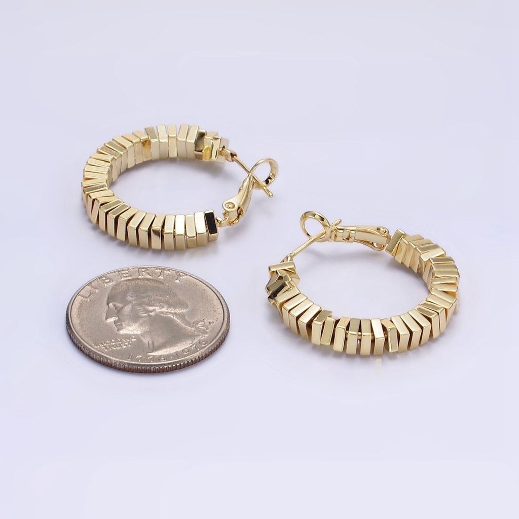 14K Gold plated 30mm Square Cube Bead Hinge Hoop Earrings in Gold & Silver | AE852 AE853