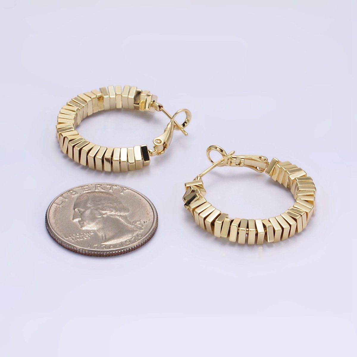 14K Gold plated 30mm Square Cube Bead Hinge Hoop Earrings in Gold & Silver | AE852 AE853