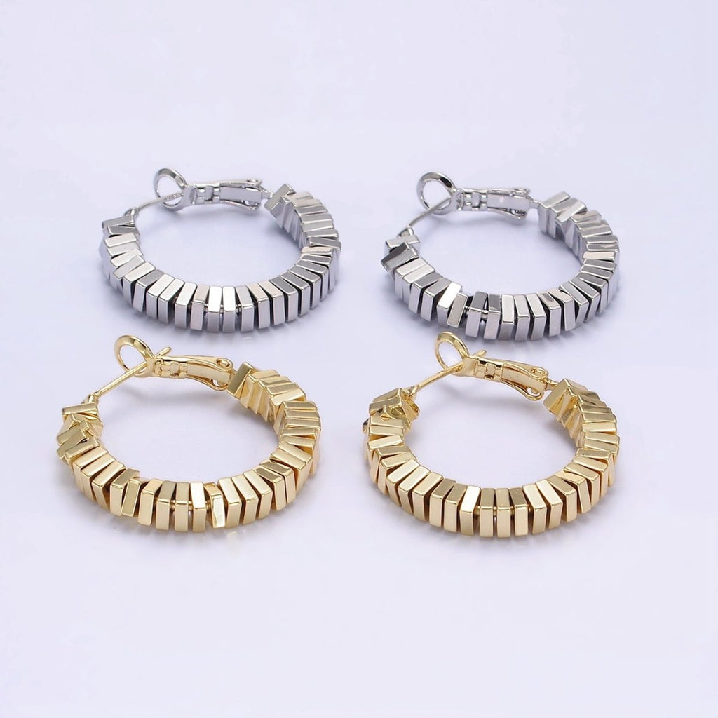 14K Gold plated 30mm Square Cube Bead Hinge Hoop Earrings in Gold & Silver | AE852 AE853