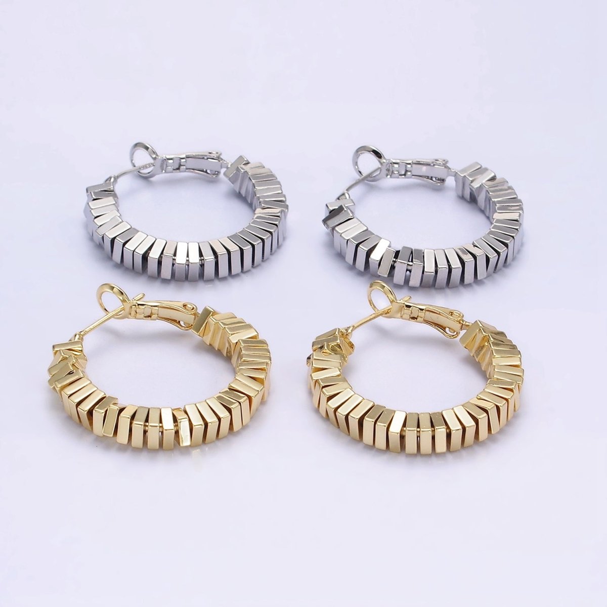 14K Gold plated 30mm Square Cube Bead Hinge Hoop Earrings in Gold & Silver | AE852 AE853