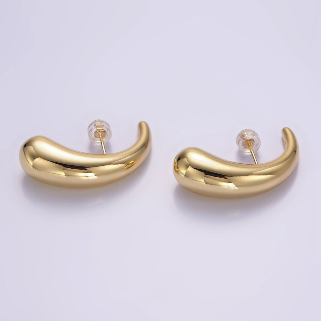 14K Gold plated 30mm Teardrop Ear Hook Stud Earrings | P517 - DLUXCA