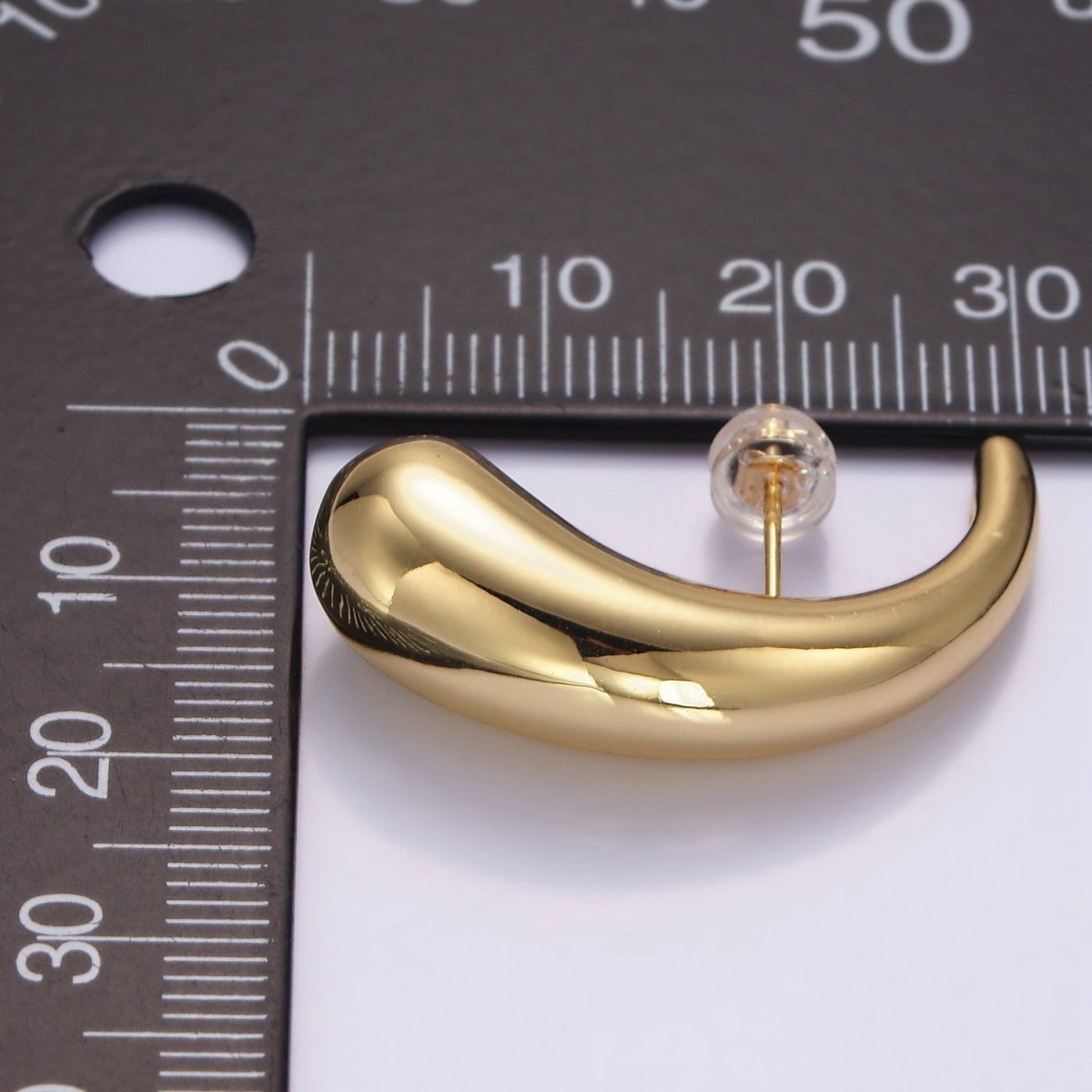 14K Gold plated 30mm Teardrop Ear Hook Stud Earrings | P517 - DLUXCA
