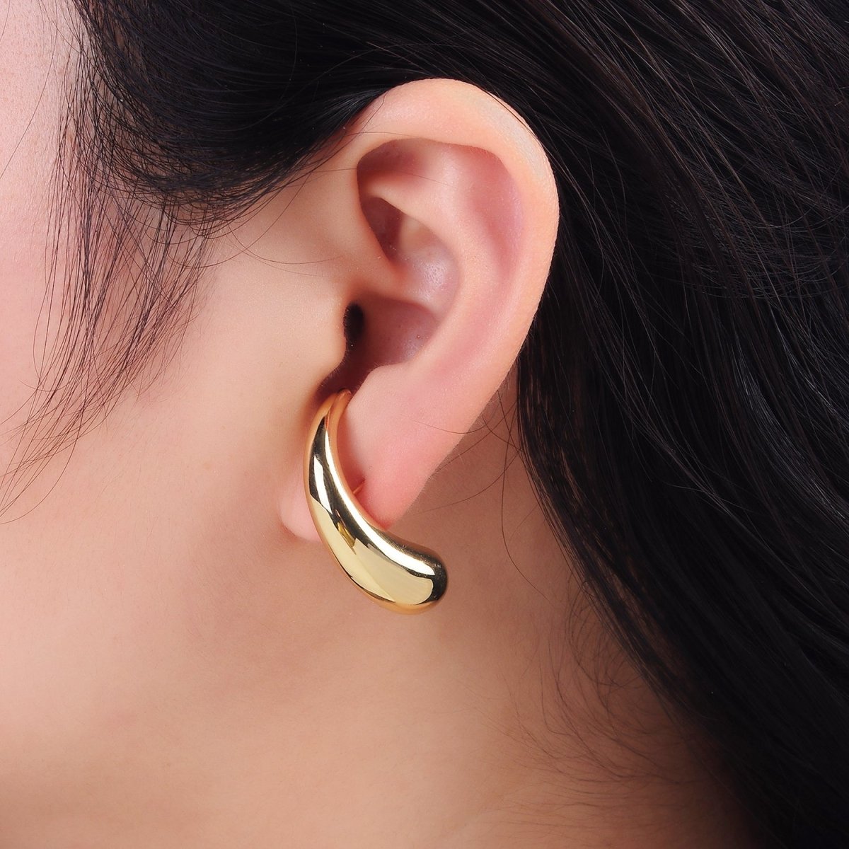 14K Gold plated 30mm Teardrop Ear Hook Stud Earrings | P517 - DLUXCA