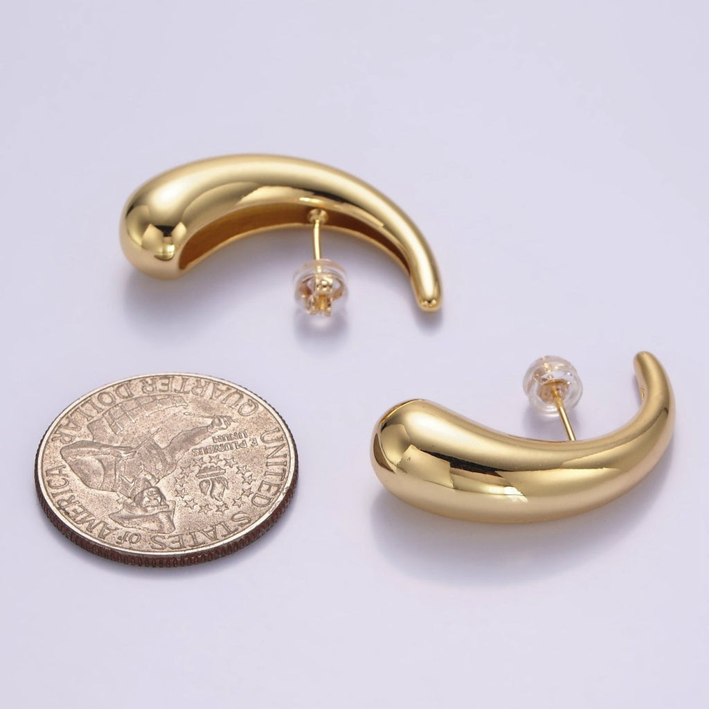14K Gold plated 30mm Teardrop Ear Hook Stud Earrings | P517 - DLUXCA