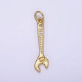 14K Gold plated 32mm Clear Micro Paved CZ Torque Wrench Construction Tool Charm | N1100 - DLUXCA
