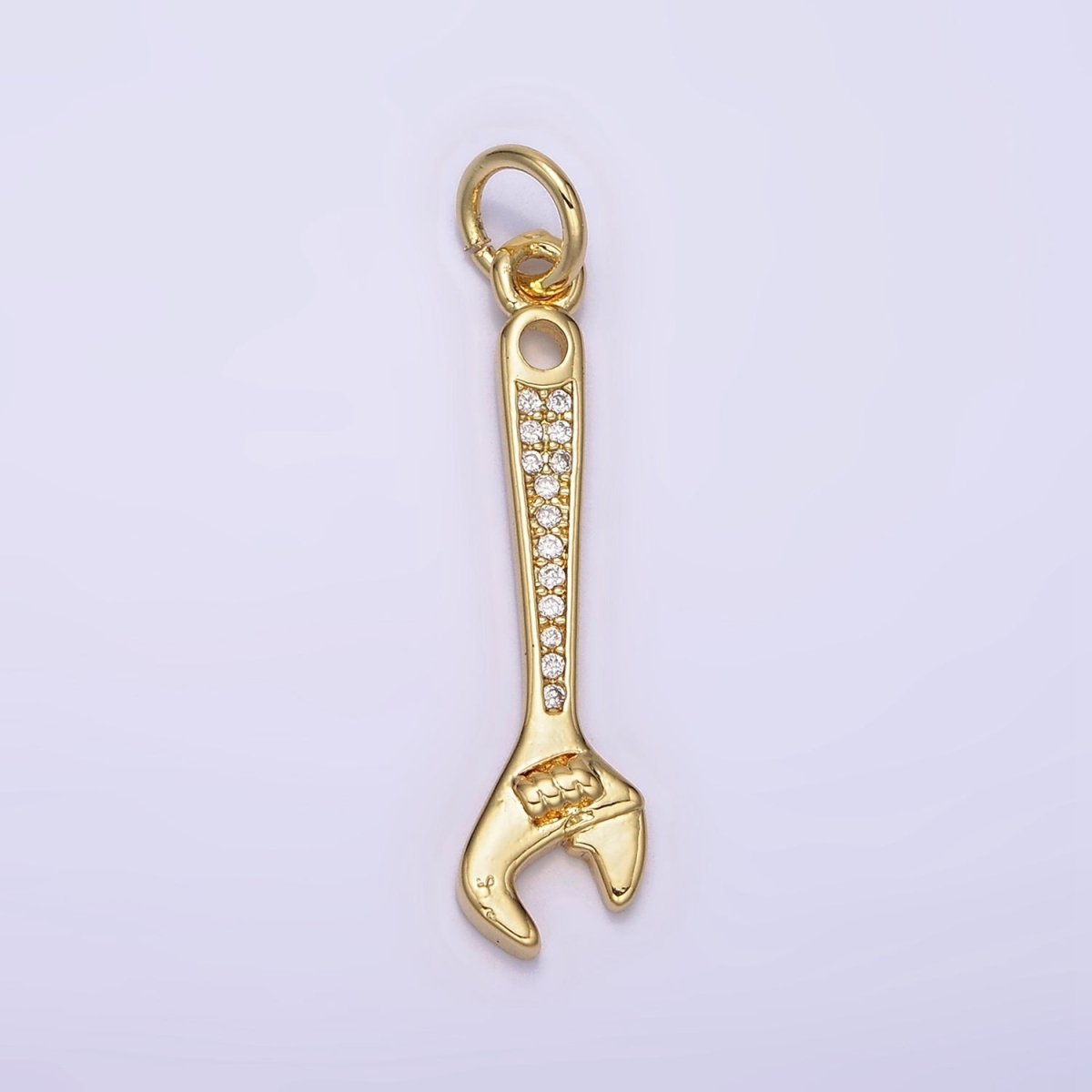 14K Gold plated 32mm Clear Micro Paved CZ Torque Wrench Construction Tool Charm | N1100 - DLUXCA