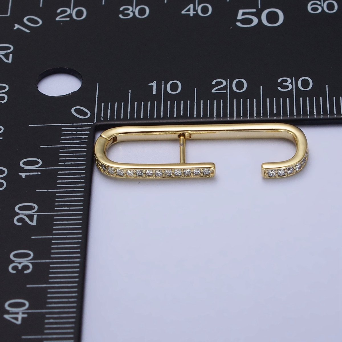 14K Gold plated 32mm Micro Paved CZ Geometric C-Shaped English Lock Earrings | AB253 - DLUXCA