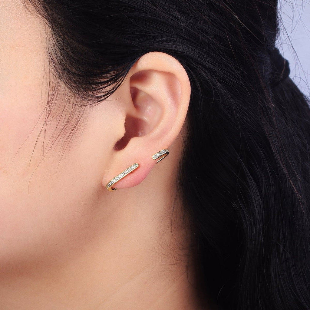 14K Gold plated 32mm Micro Paved CZ Geometric C-Shaped English Lock Earrings | AB253 - DLUXCA