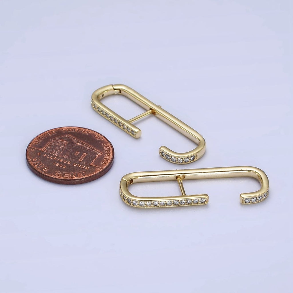 14K Gold plated 32mm Micro Paved CZ Geometric C-Shaped English Lock Earrings | AB253 - DLUXCA