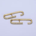 14K Gold plated 32mm Micro Paved CZ Geometric C-Shaped English Lock Earrings | AB253 - DLUXCA