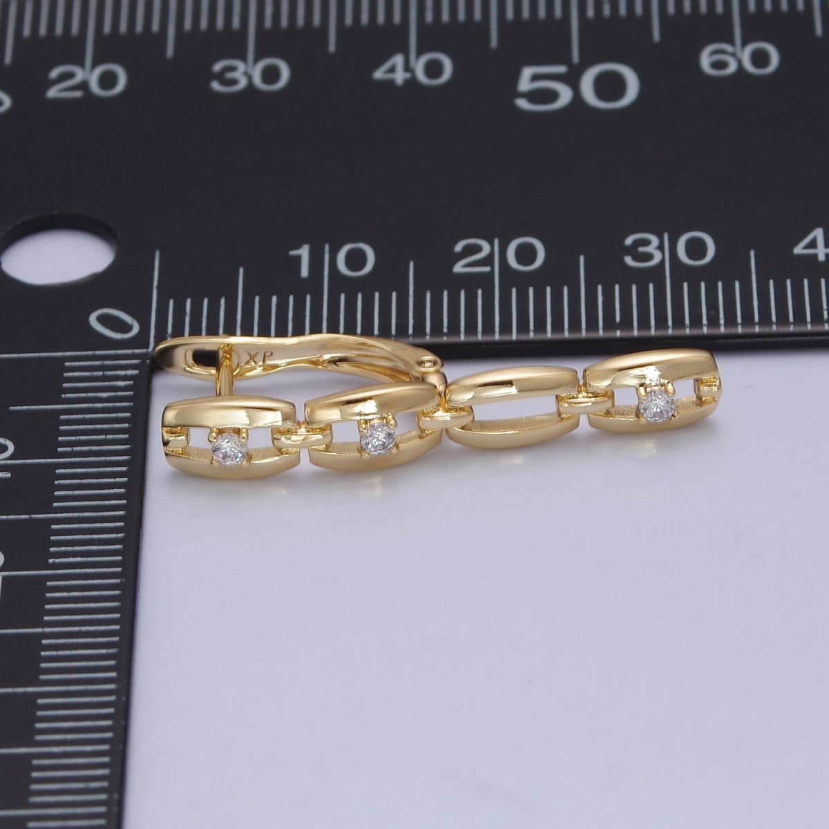 14K Gold plated 32x12mm Cable Anchor Chain Link Cubic Zirconia CZ with English Lock Hoop Earrings P-299 - DLUXCA