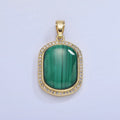 14K Gold plated 33mm Malachite Oblong Micro Paved Bezel Pendant | AA1235 - DLUXCA