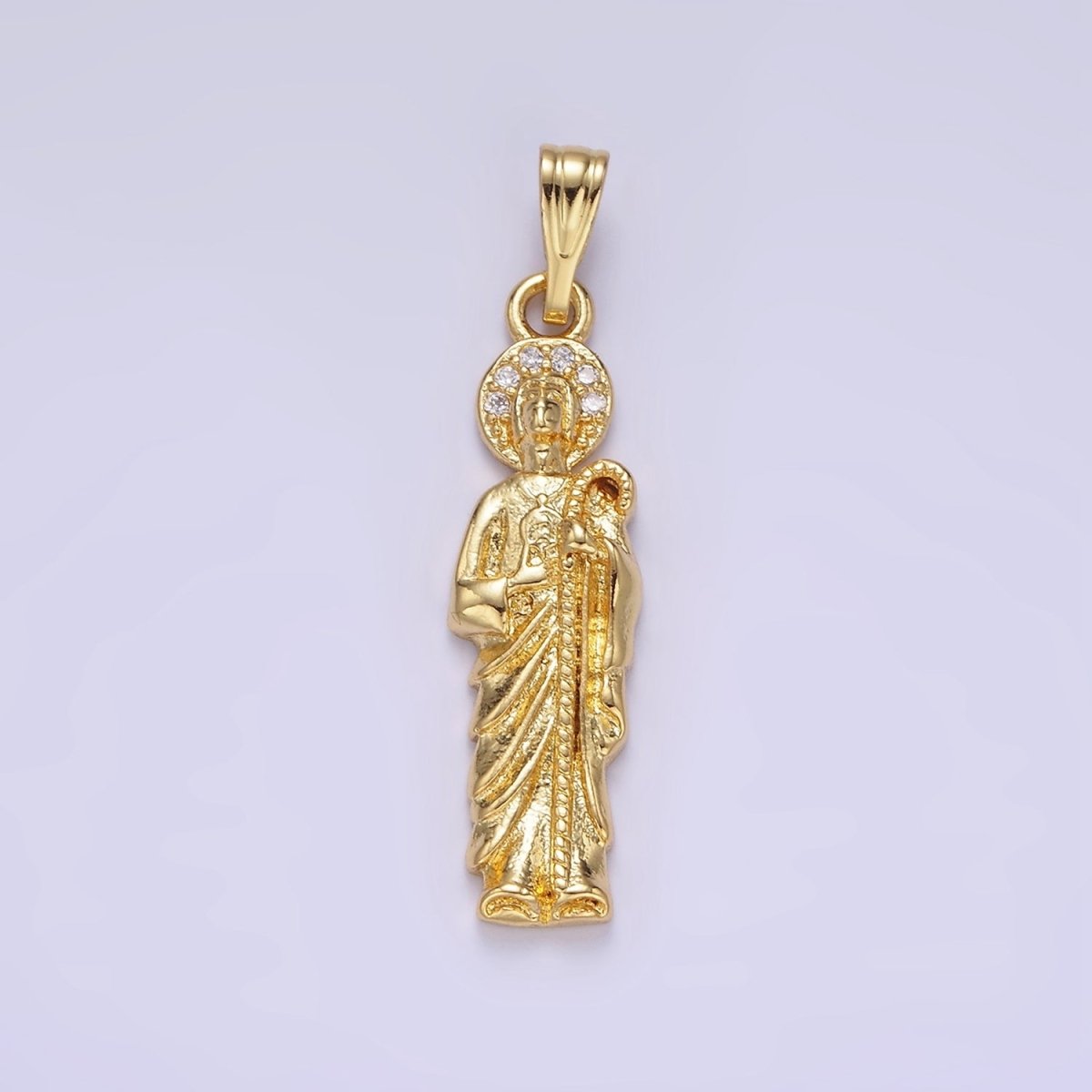 14K Gold plated 33mm Saint Jude Religious Micro Paved CZ Pendant | AA1144 - DLUXCA