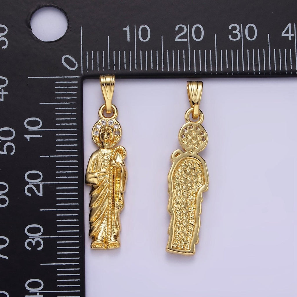 14K Gold plated 33mm Saint Jude Religious Micro Paved CZ Pendant | AA1144 - DLUXCA