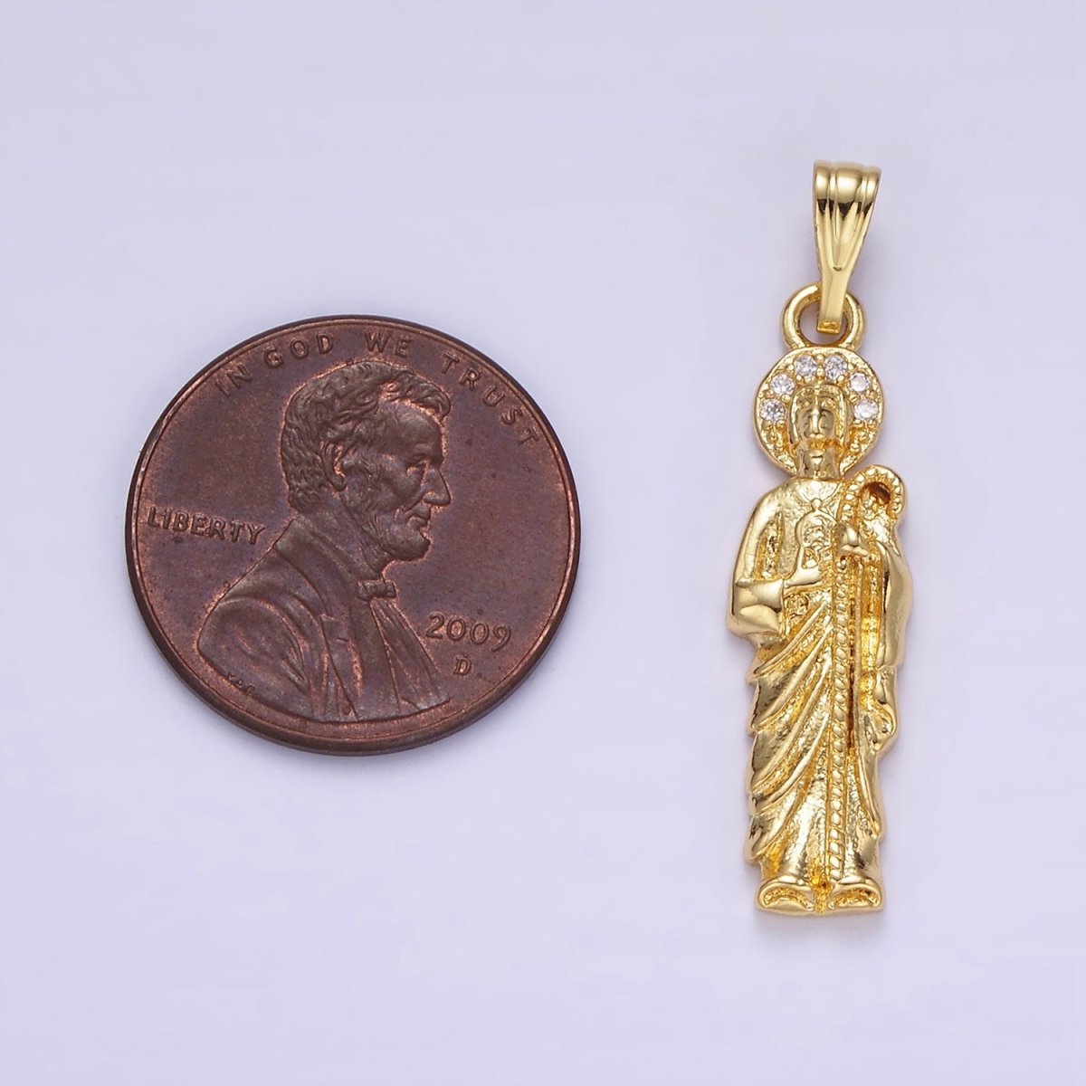 14K Gold plated 33mm Saint Jude Religious Micro Paved CZ Pendant | AA1144 - DLUXCA