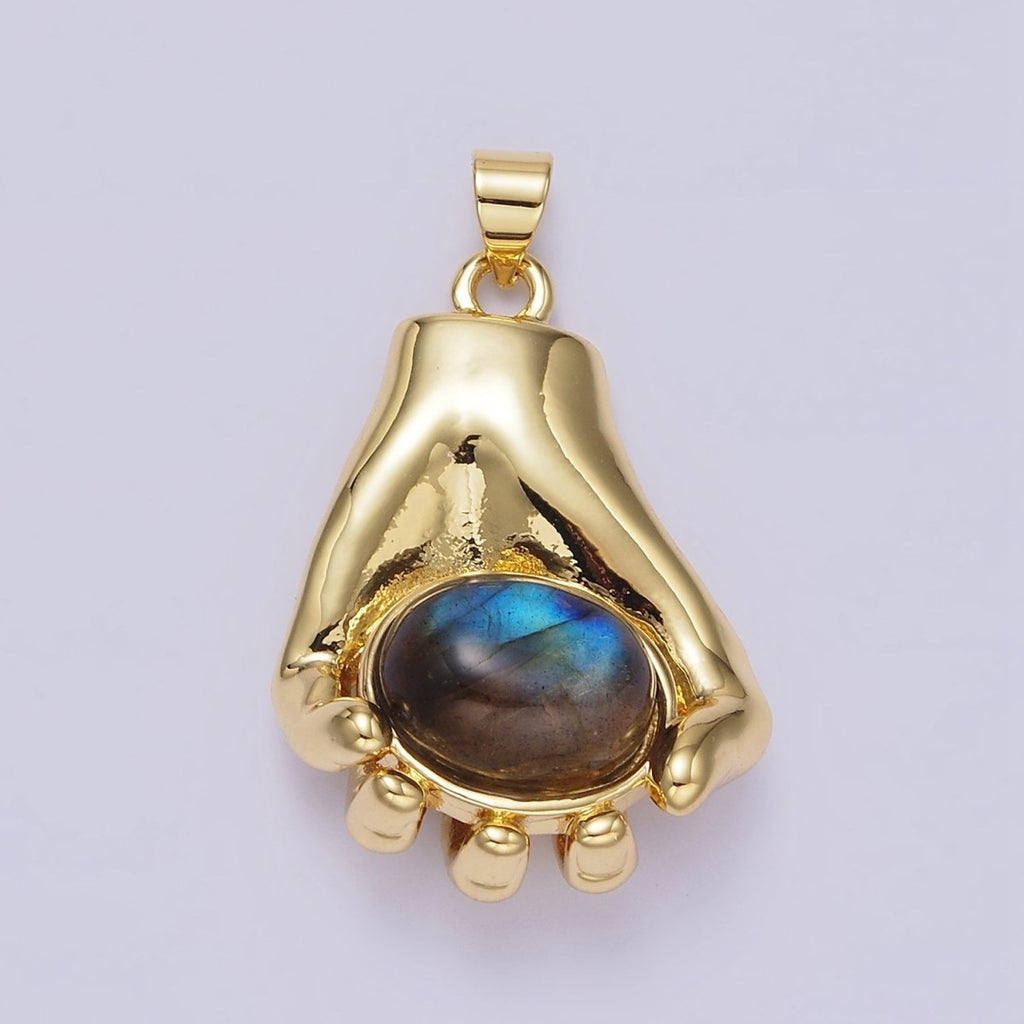 14K Gold plated 34mm Hand-Held Labradorite Cabochon Pendant | AA682 - DLUXCA