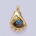14K Gold plated 34mm Hand-Held Labradorite Cabochon Pendant | AA682 - DLUXCA
