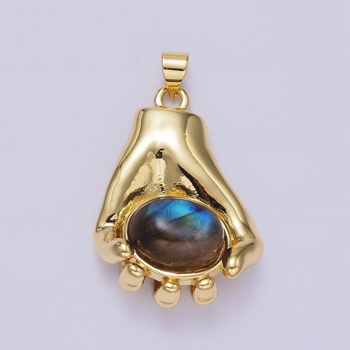 14K Gold plated 34mm Hand-Held Labradorite Cabochon Pendant | AA682 - DLUXCA